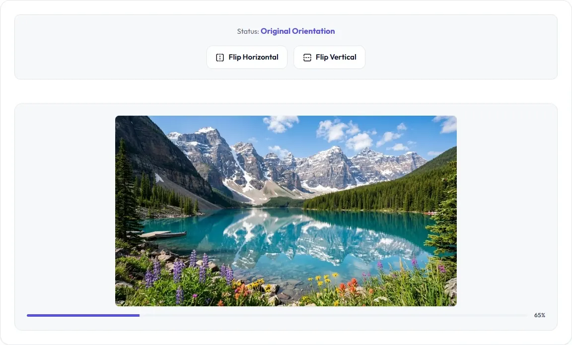 Landscape ready to edit, with horizontal and vertical flip controls in ImageFinch.